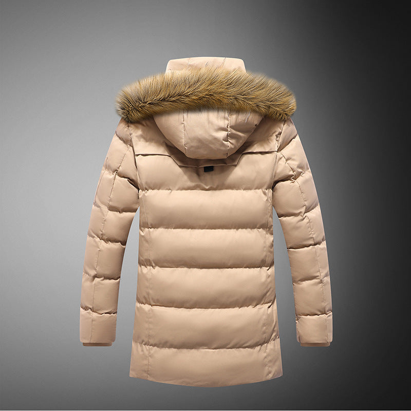 Men's Mid-Length Casual Hooded Plush Padded Jacket