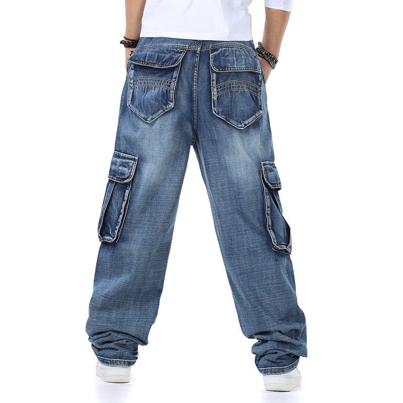 Large Fashion Multi-pocket Wide Jeans