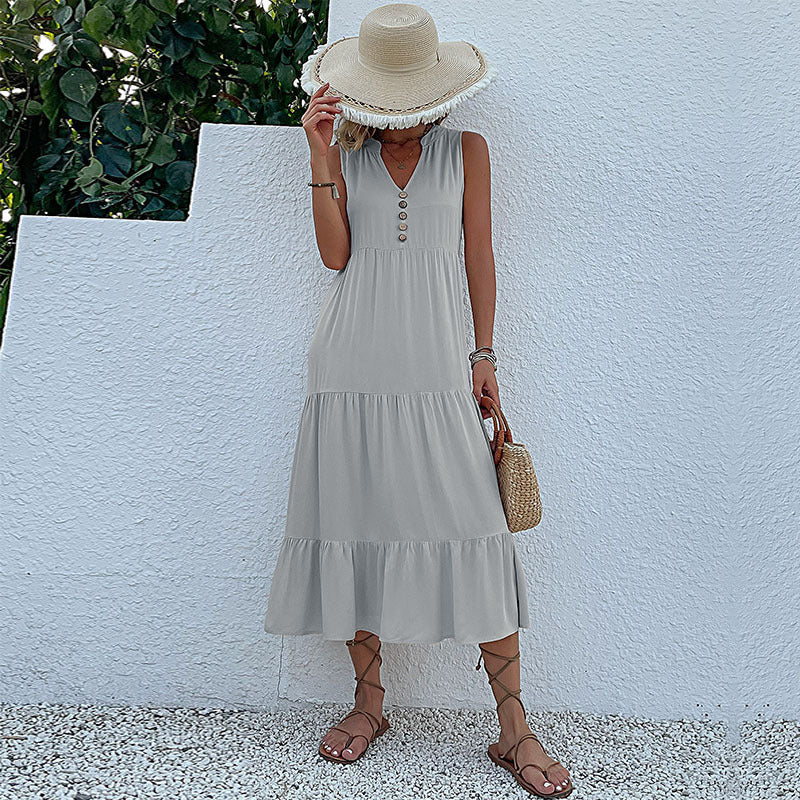 Sleeveless Loose Casual Solid Color Sundress