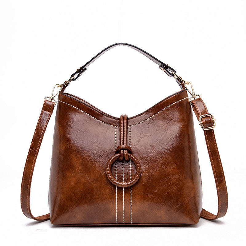 Fashionable oil wax leather bucket bag