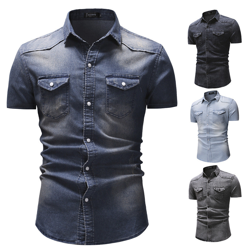 European And American Denim -Short-Sleeved Shirt