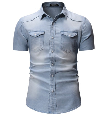 European And American Denim -Short-Sleeved Shirt