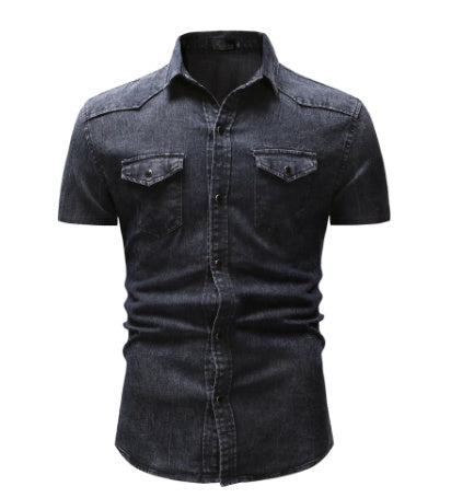 European And American Denim -Short-Sleeved Shirt