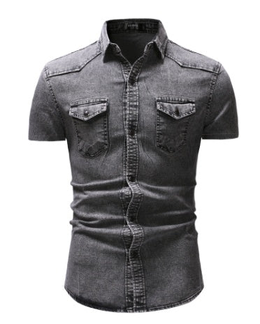 European And American Denim -Short-Sleeved Shirt