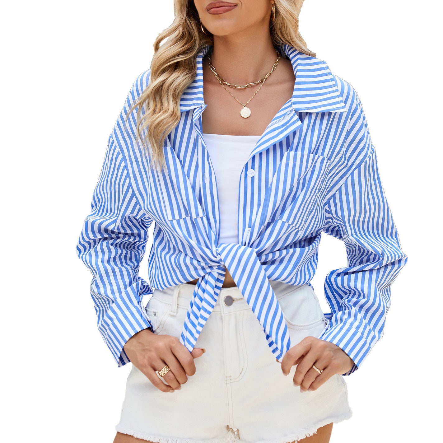 Striped Long Sleeve Shirt With Pockets