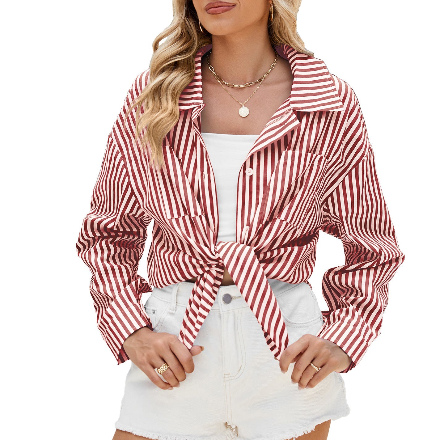 Striped Long Sleeve Shirt With Pockets