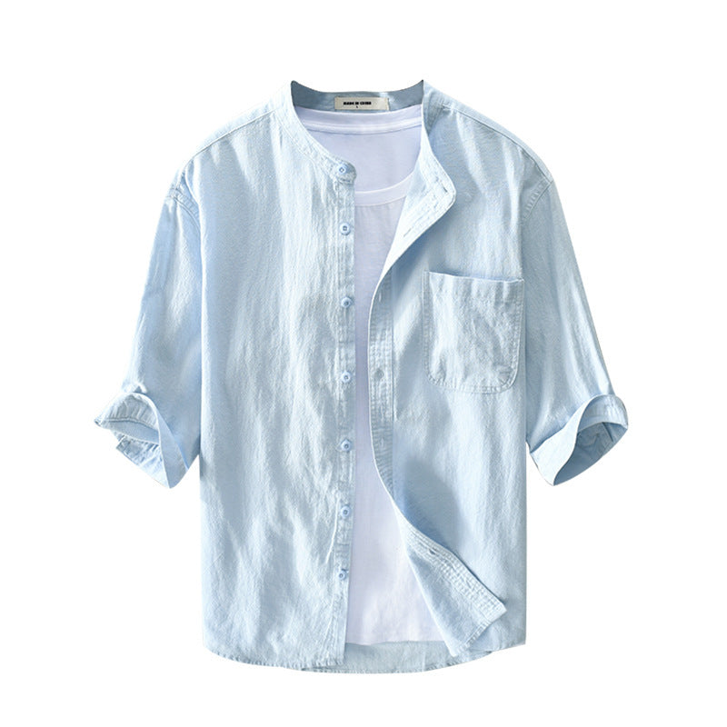 Men's Fashion Casual Solid Color Cotton And Linen Half Sleeves Shirt