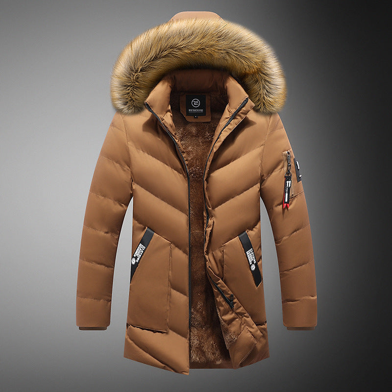 Men's Mid-Length Casual Hooded Plush Padded Jacket