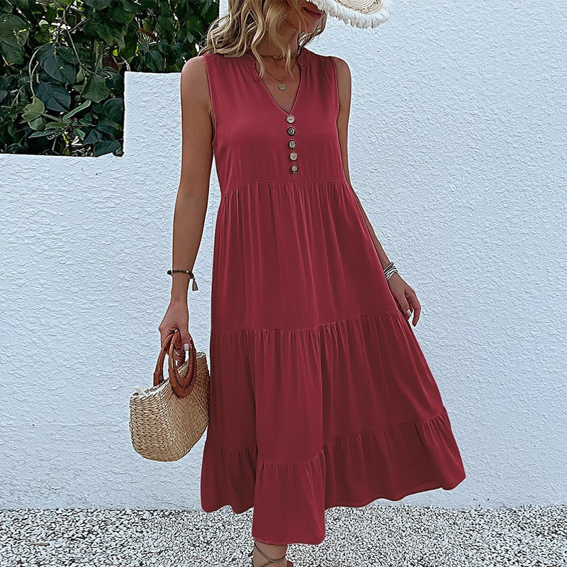 Sleeveless Loose Casual Solid Color Sundress