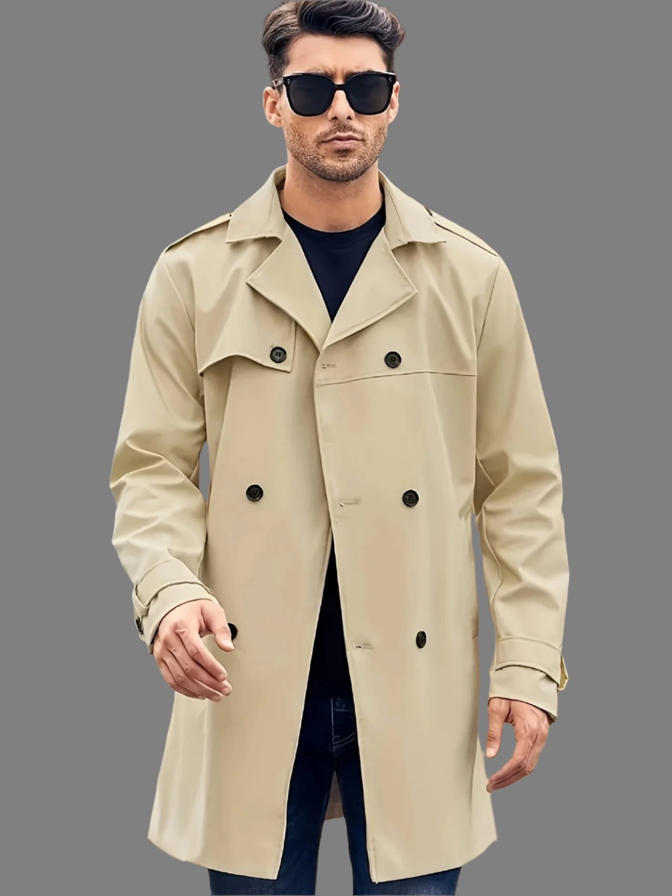 Men's Double-breasted Long-sleeved Lapel Cooked Coat