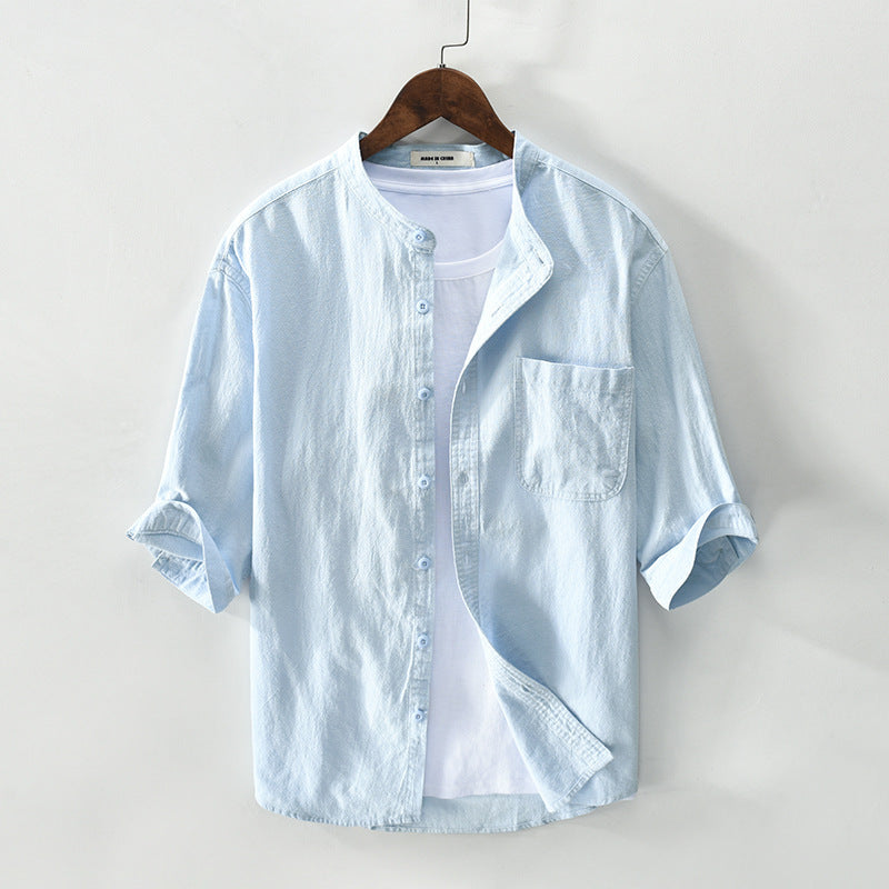 Men's Fashion Casual Solid Color Cotton And Linen Half Sleeves Shirt