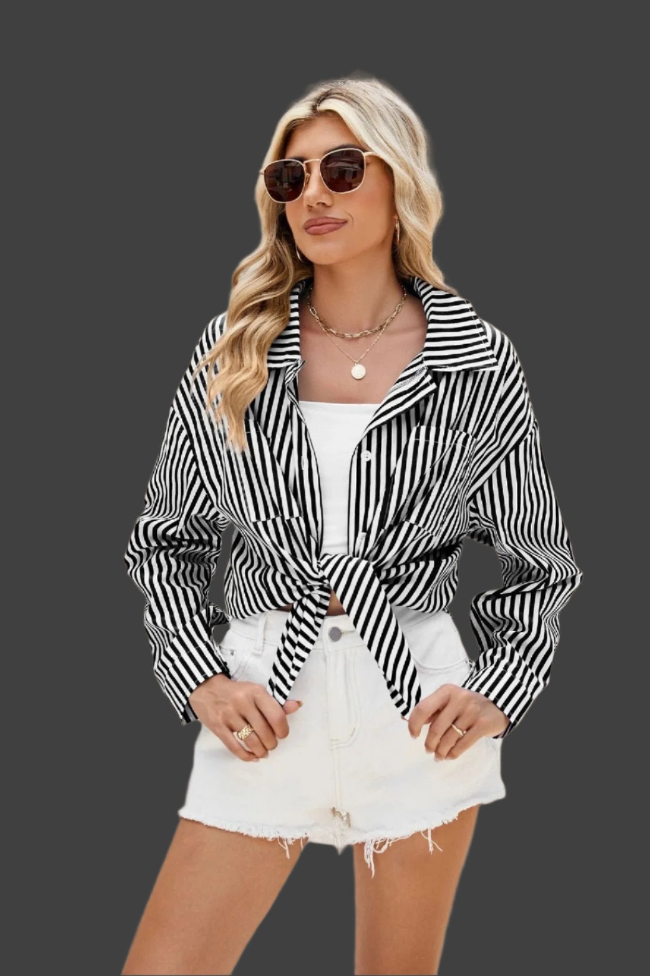 Striped Long Sleeve Shirt With Pockets