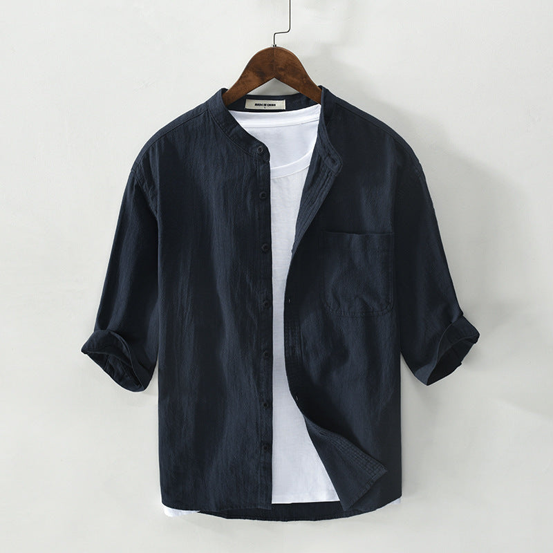 Men's Fashion Casual Solid Color Cotton And Linen Half Sleeves Shirt