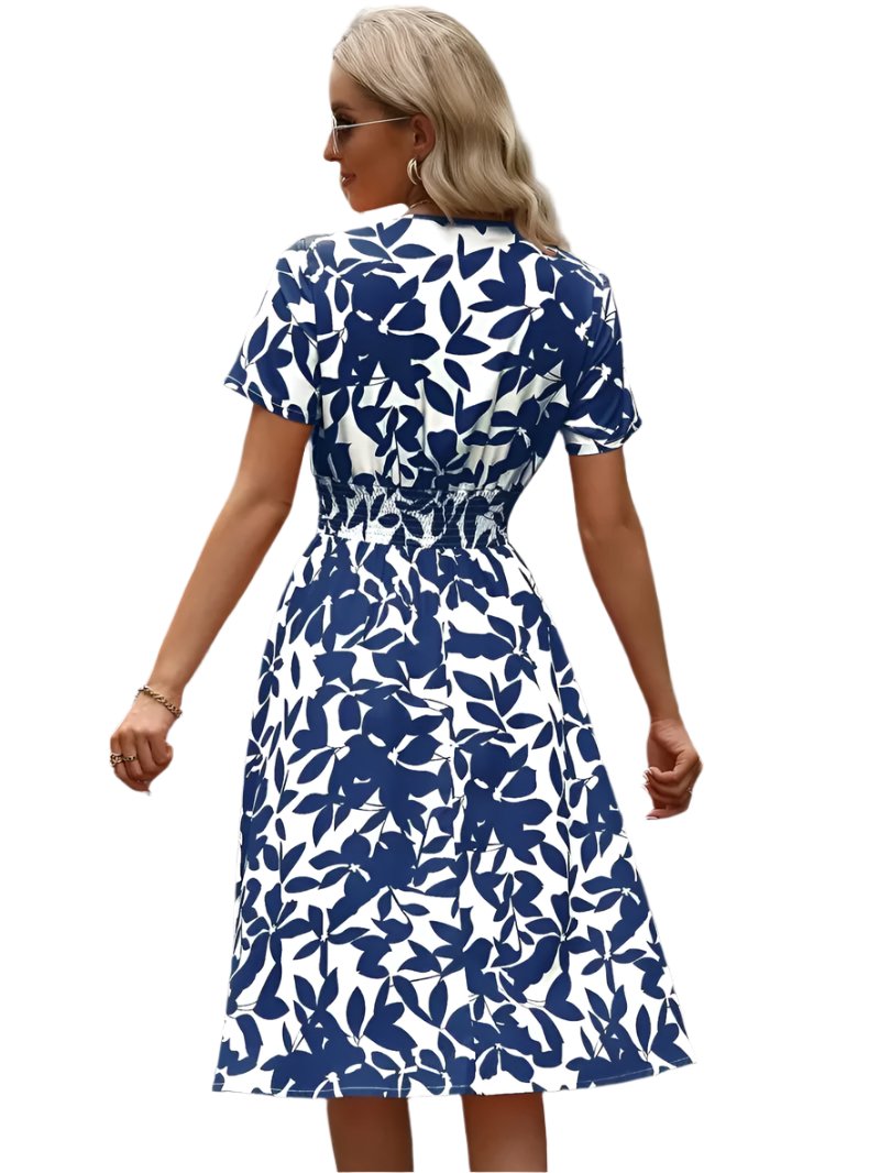 Women's V-neck Leaves Floral Print Swing Girdle Dress