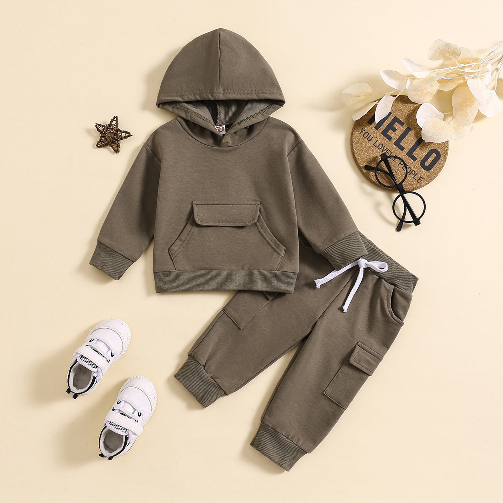 Solid Color Hooded Sweater  Suit Two-piece Set