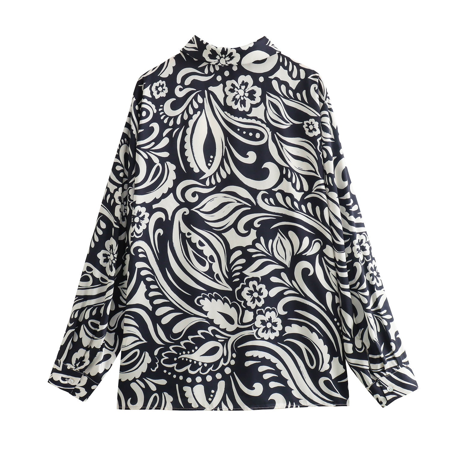 Style Printed Silk Satin Texture Casual Shirt