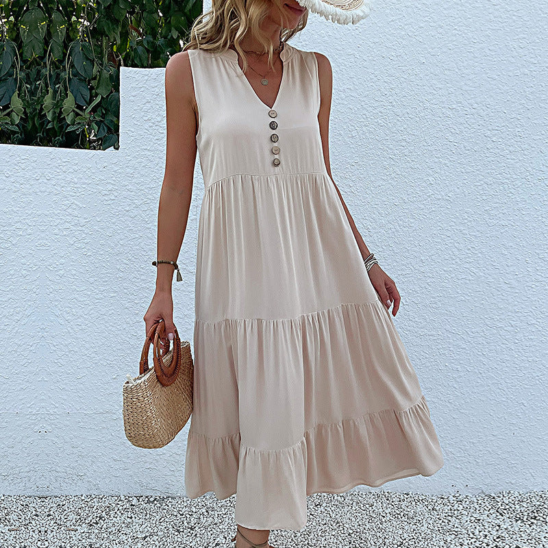 Sleeveless Loose Casual Solid Color Sundress