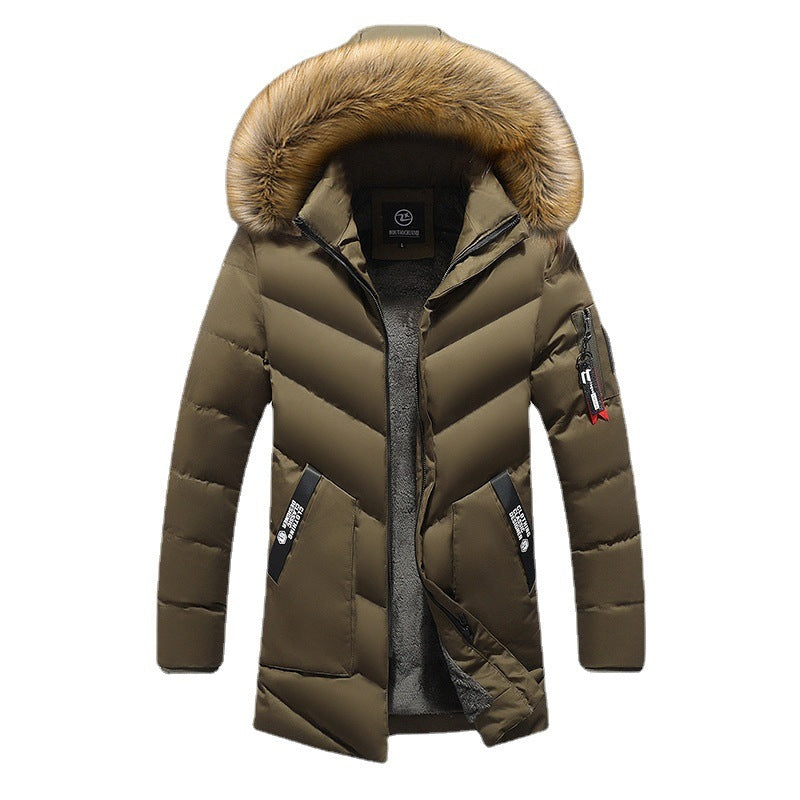 Men's Mid-Length Casual Hooded Plush Padded Jacket