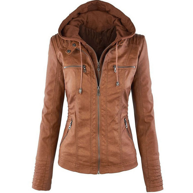 Detachable Hooded Leather Jacket