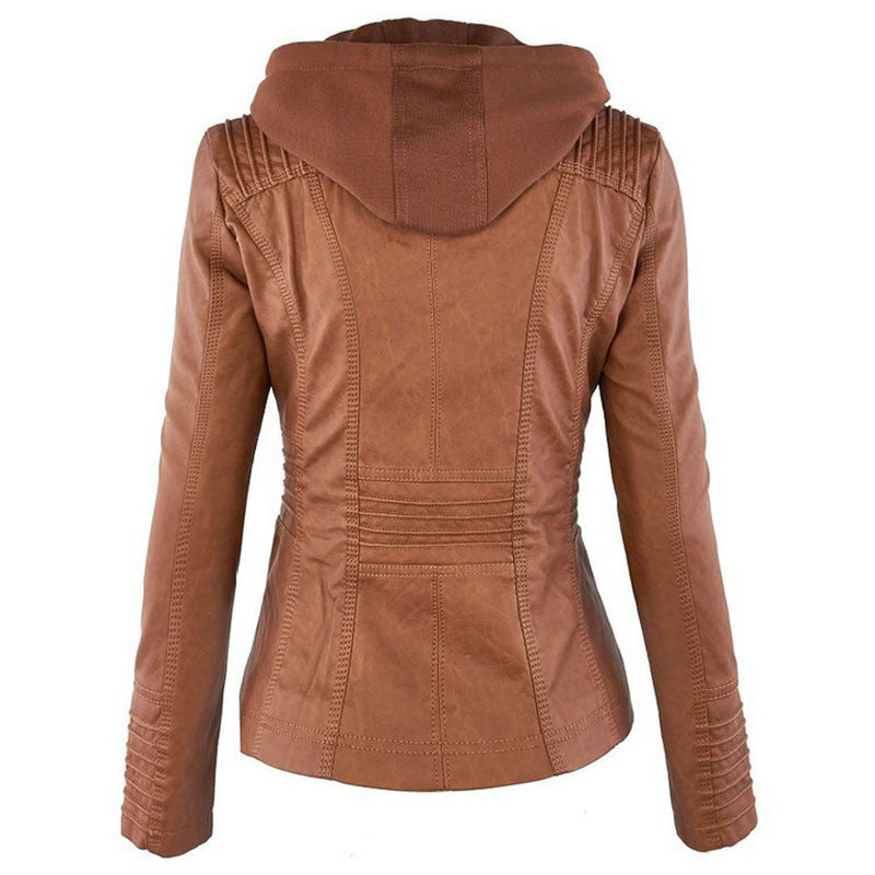 Detachable Hooded Leather Jacket