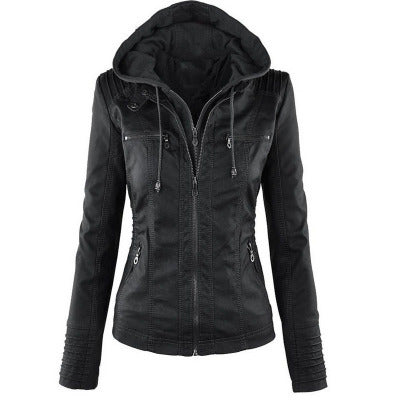 Detachable Hooded Leather Jacket