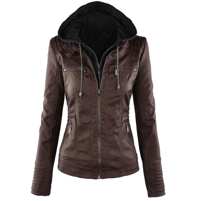 Detachable Hooded Leather Jacket