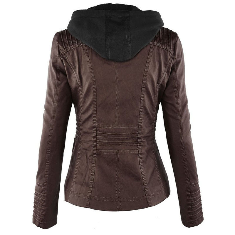 Detachable Hooded Leather Jacket