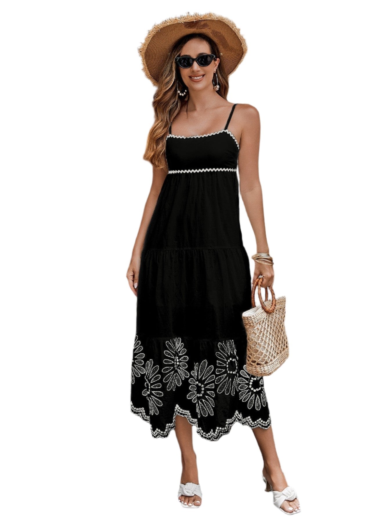 Women's Cotton Embroidered Midi Dress