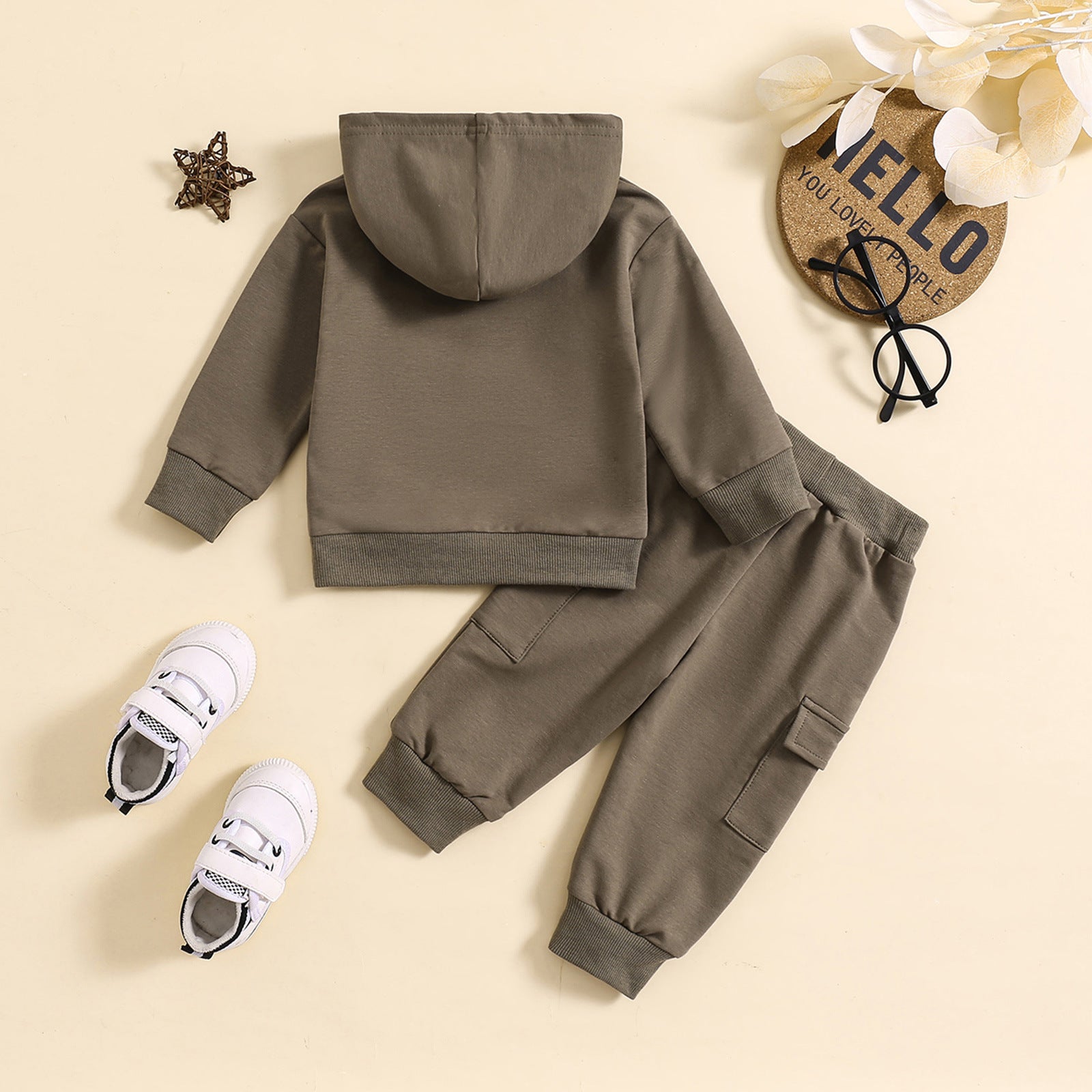 Solid Color Hooded Sweater  Suit Two-piece Set