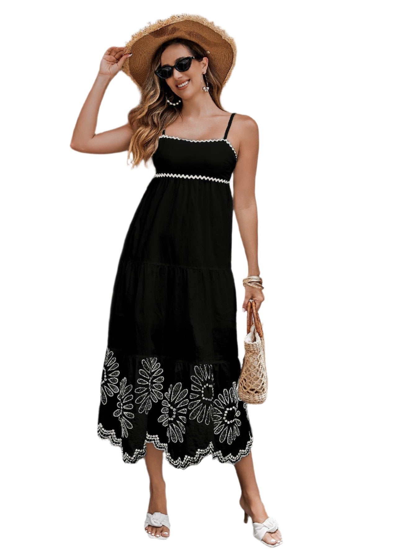 Women's Cotton Embroidered Midi Dress