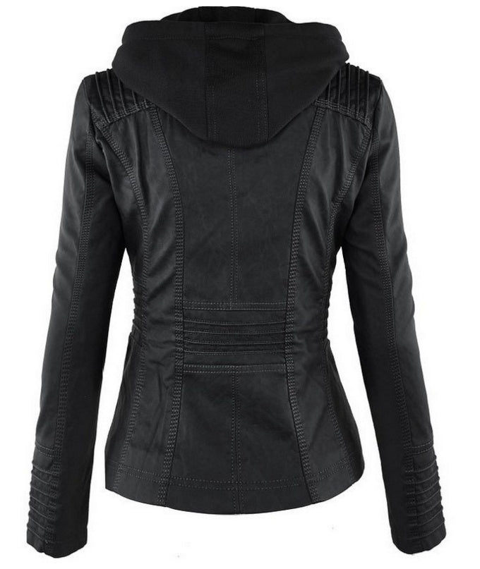 Detachable Hooded Leather Jacket