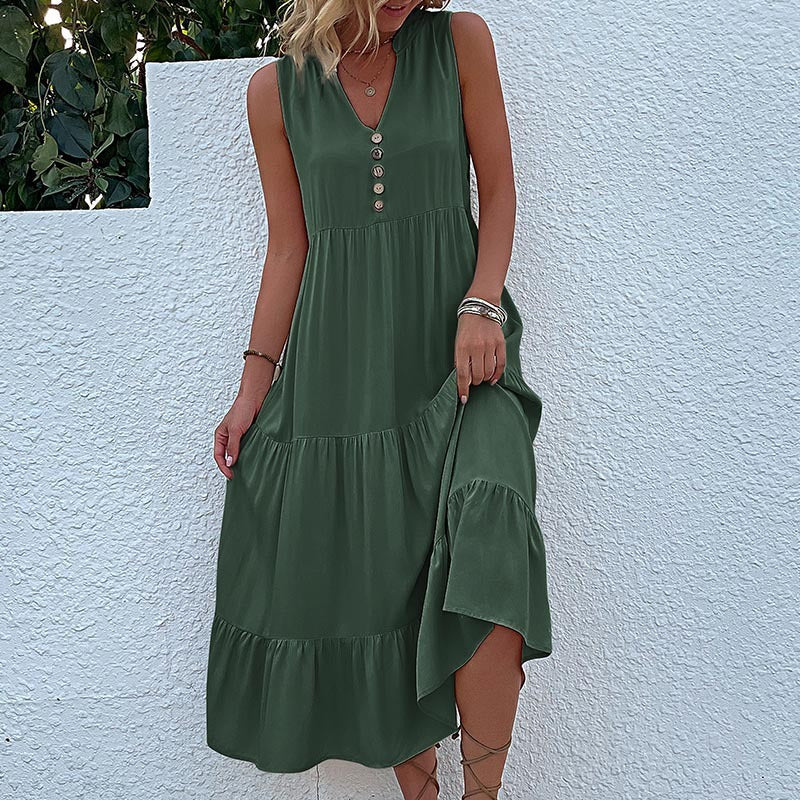 Sleeveless Loose Casual Solid Color Sundress