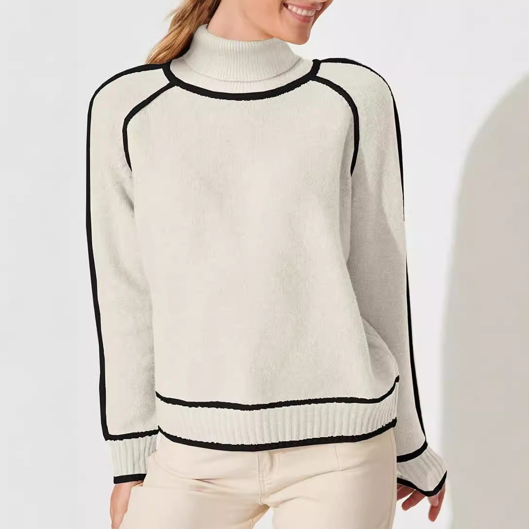 Solid Color High-Neck Knit Top Outwear