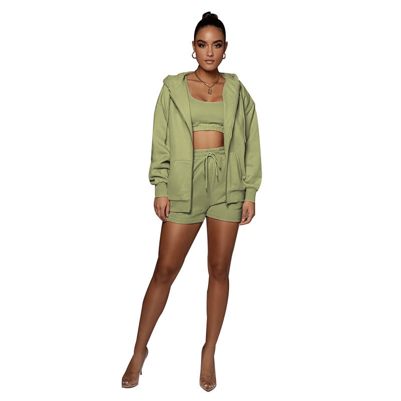 Casual Cardigan Hooded Shorts Women's Two-piece Suit