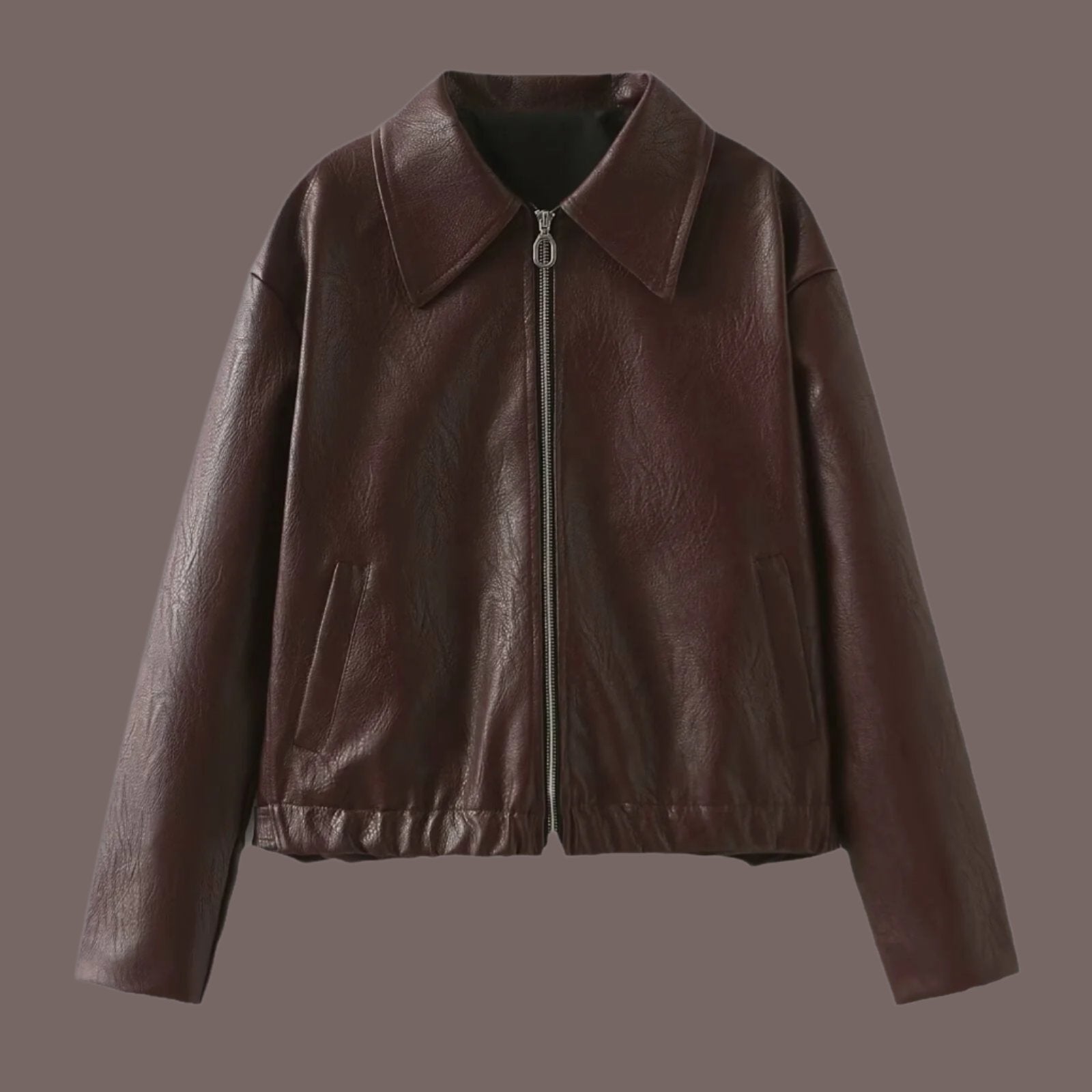 Long Sleeve Leather Lapel zipper jacket/Coat