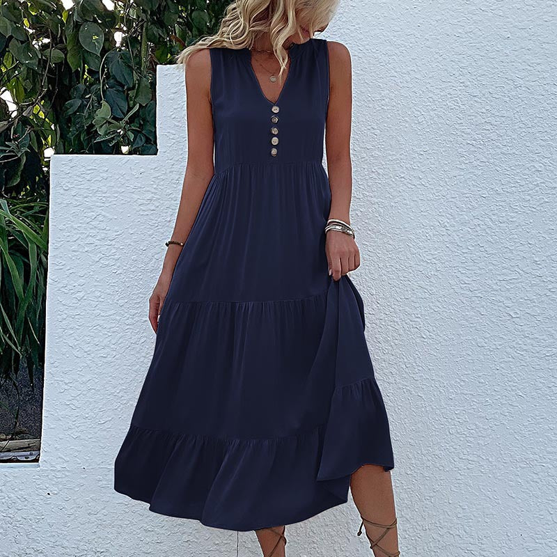 Sleeveless Loose Casual Solid Color Sundress