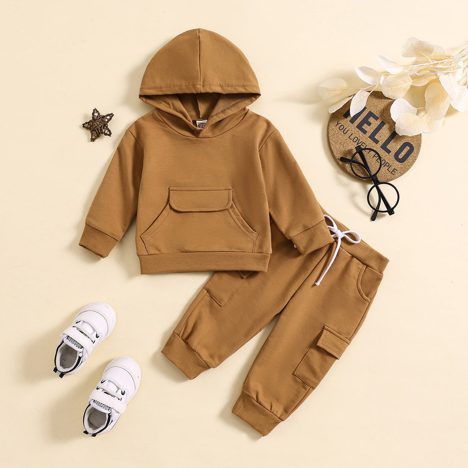 Solid Color Hooded Sweater  Suit Two-piece Set