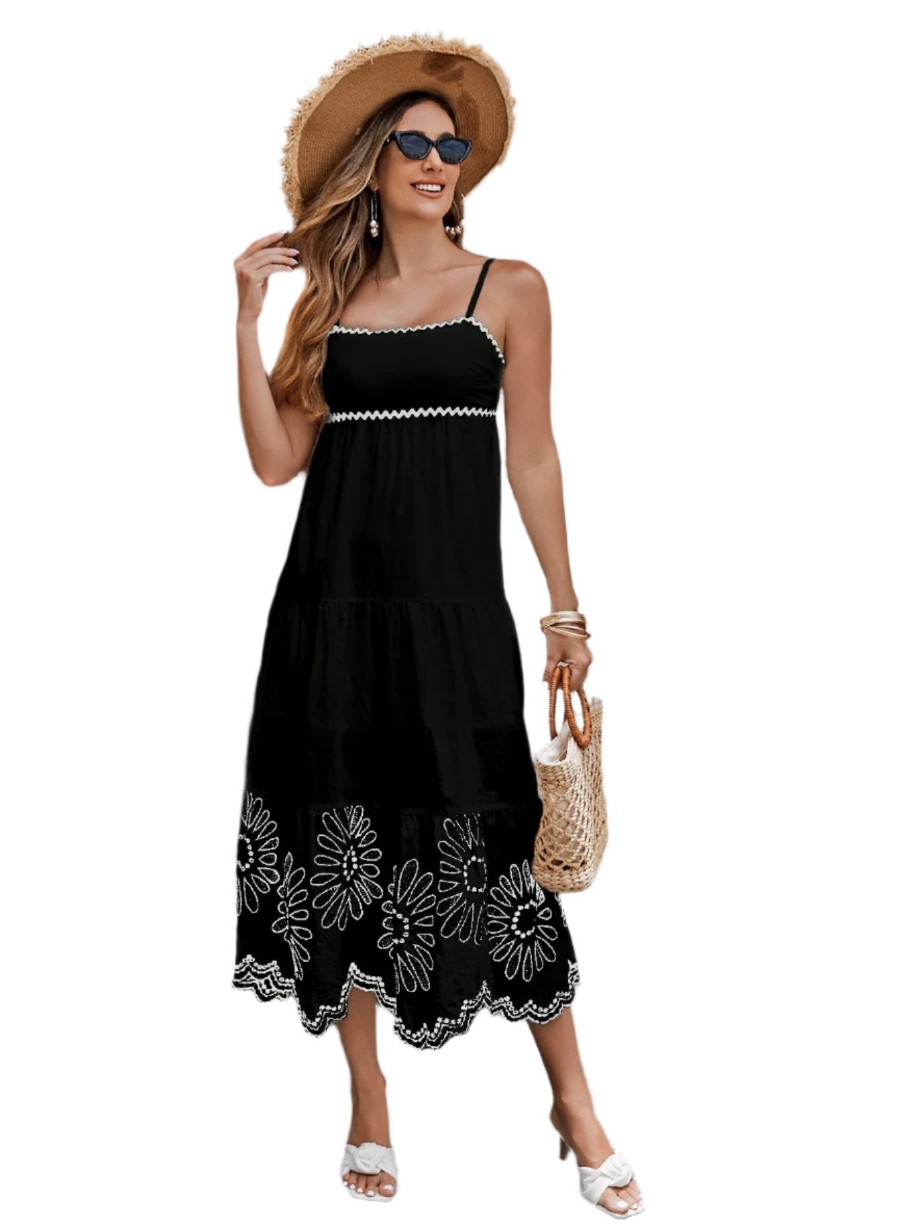 Women's Cotton Embroidered Midi Dress