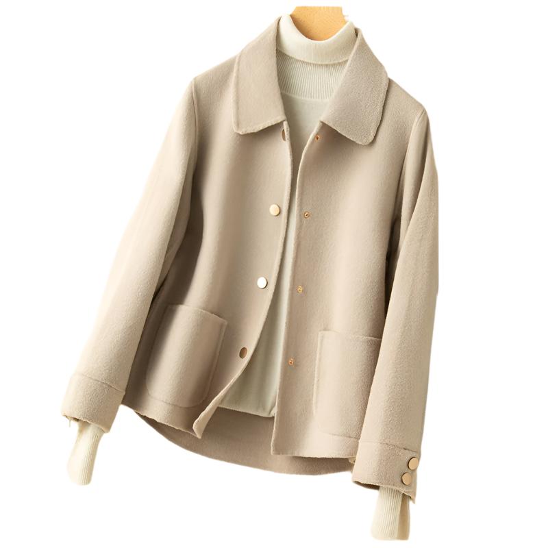 Women's Short Camel Loose Woolen Coat