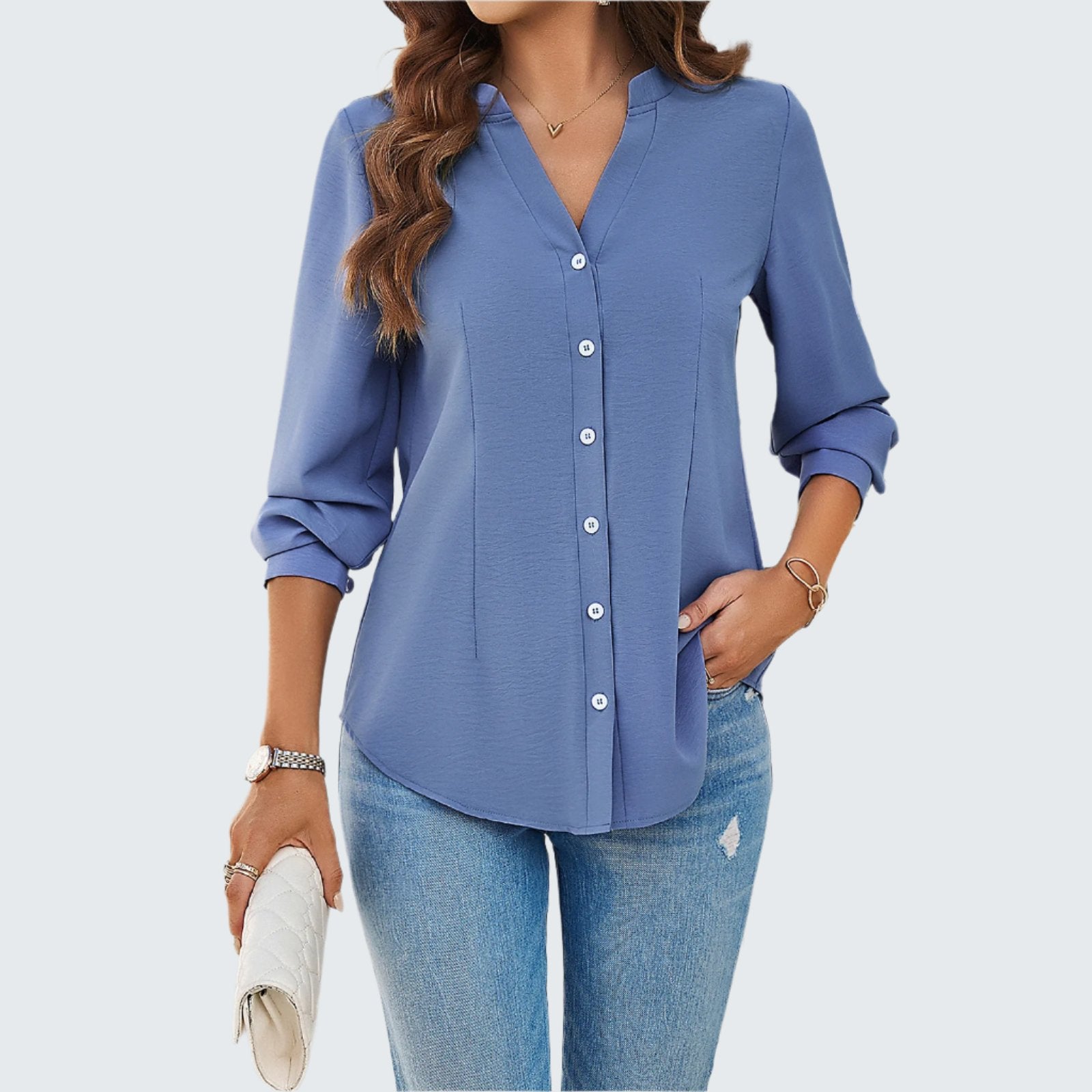 Elegant Solid Color Long-sleeved Shirt