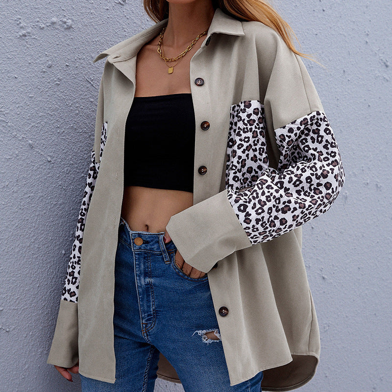 Leopard Print Long-sleeved Cardigan Shirt Women