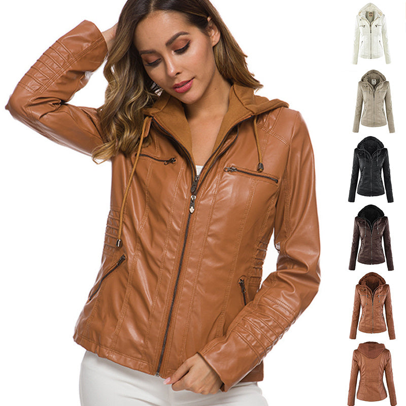 Detachable Hooded Leather Jacket