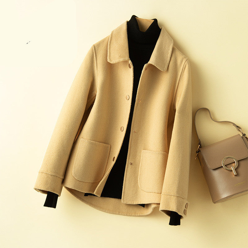 Women's Short Camel Loose Woolen Coat