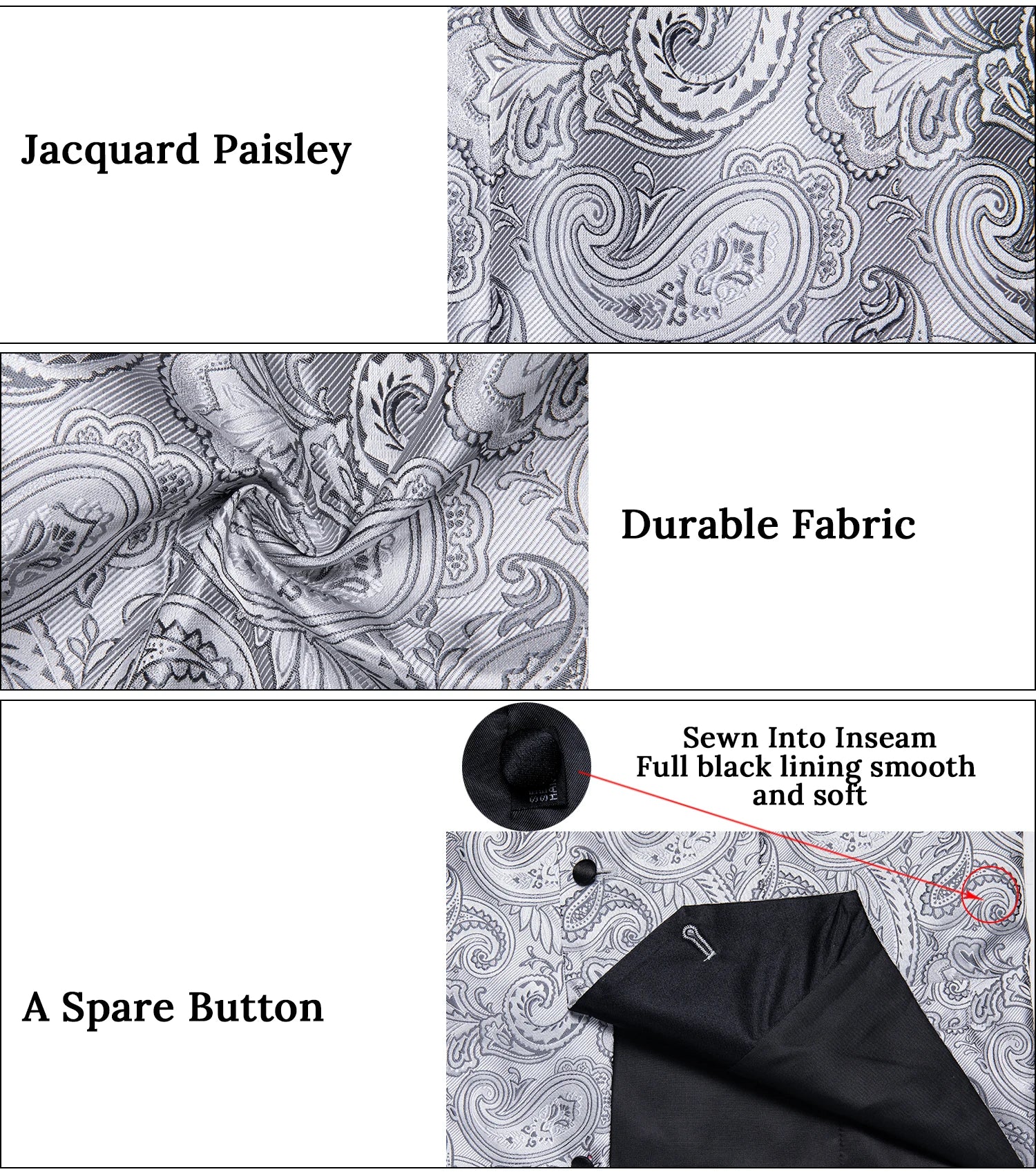 Men's Luxury Gray Paisley Suit Vest Set – Includes Necktie, Cufflinks & Handkerchief