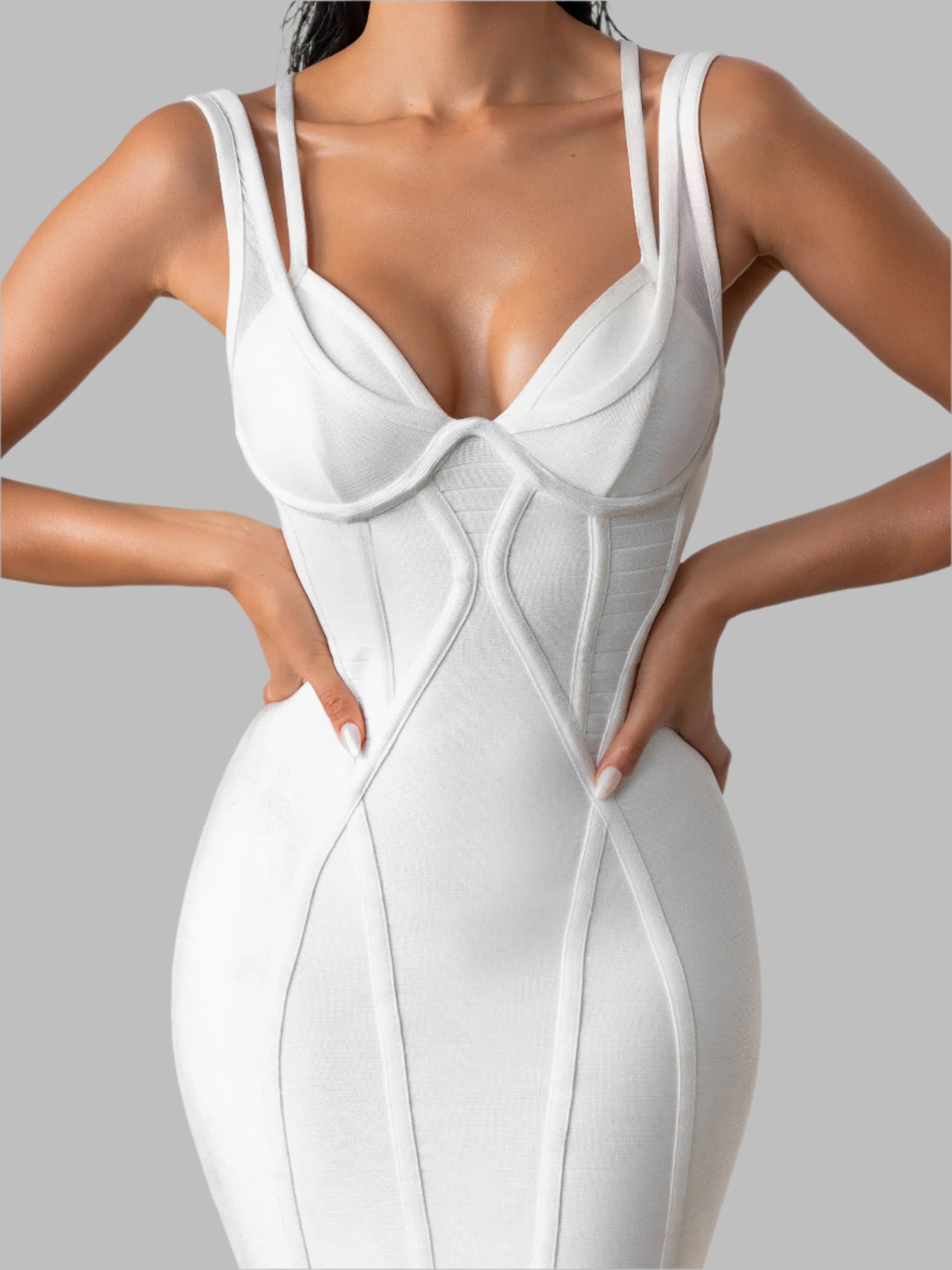 White Midi Bandage Dress - Double Straps Criss Cross Elegant Dress