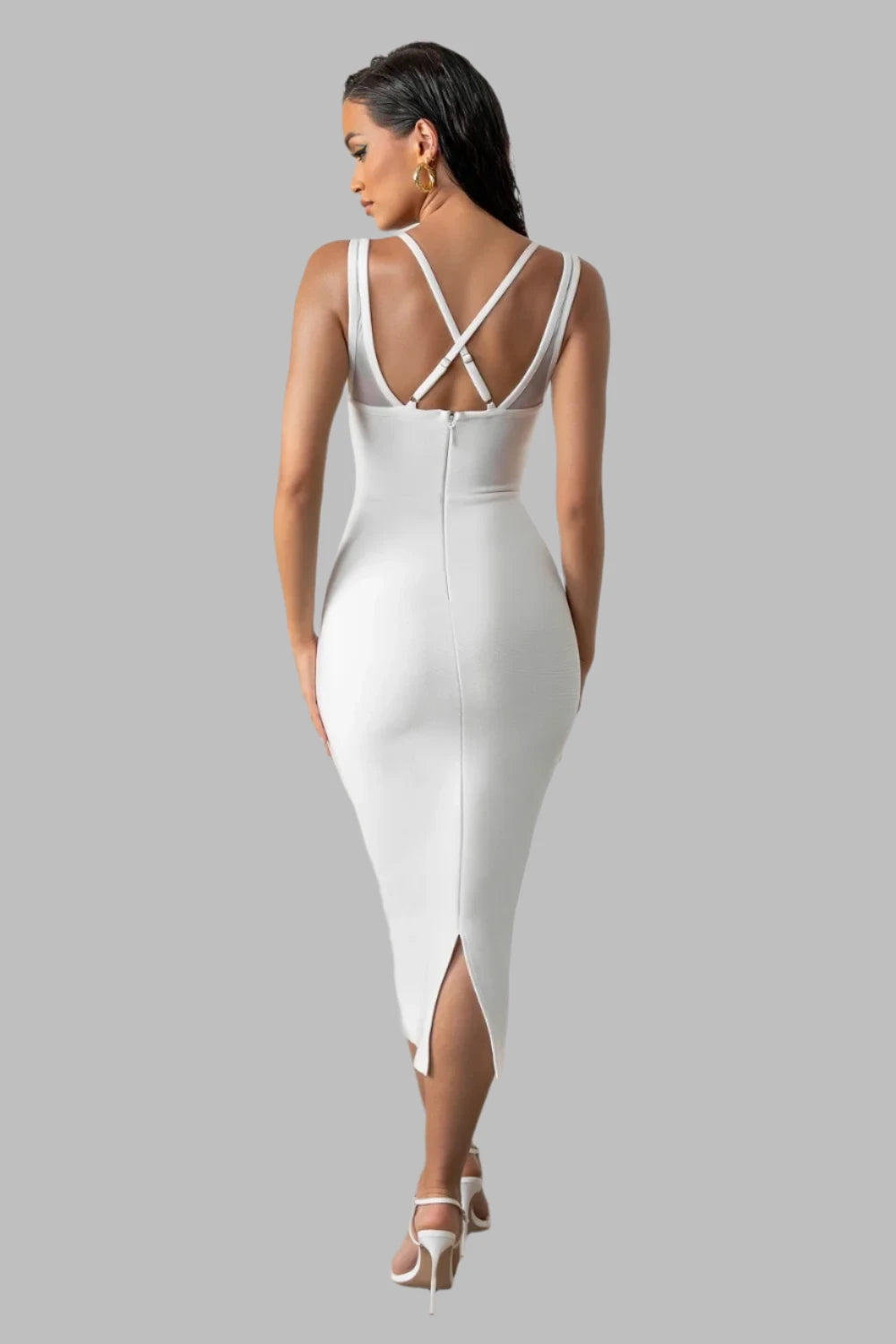 White Midi Bandage Dress - Double Straps Criss Cross Elegant Dress