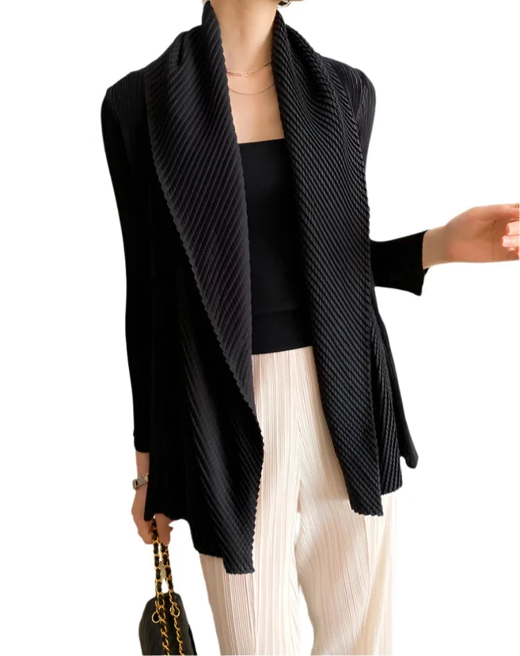 Pleated Open-Stitch Jacket - Women’s Fall Winter Korean Style