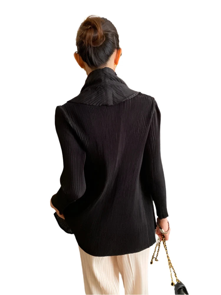 Pleated Open-Stitch Jacket - Women’s Fall Winter Korean Style