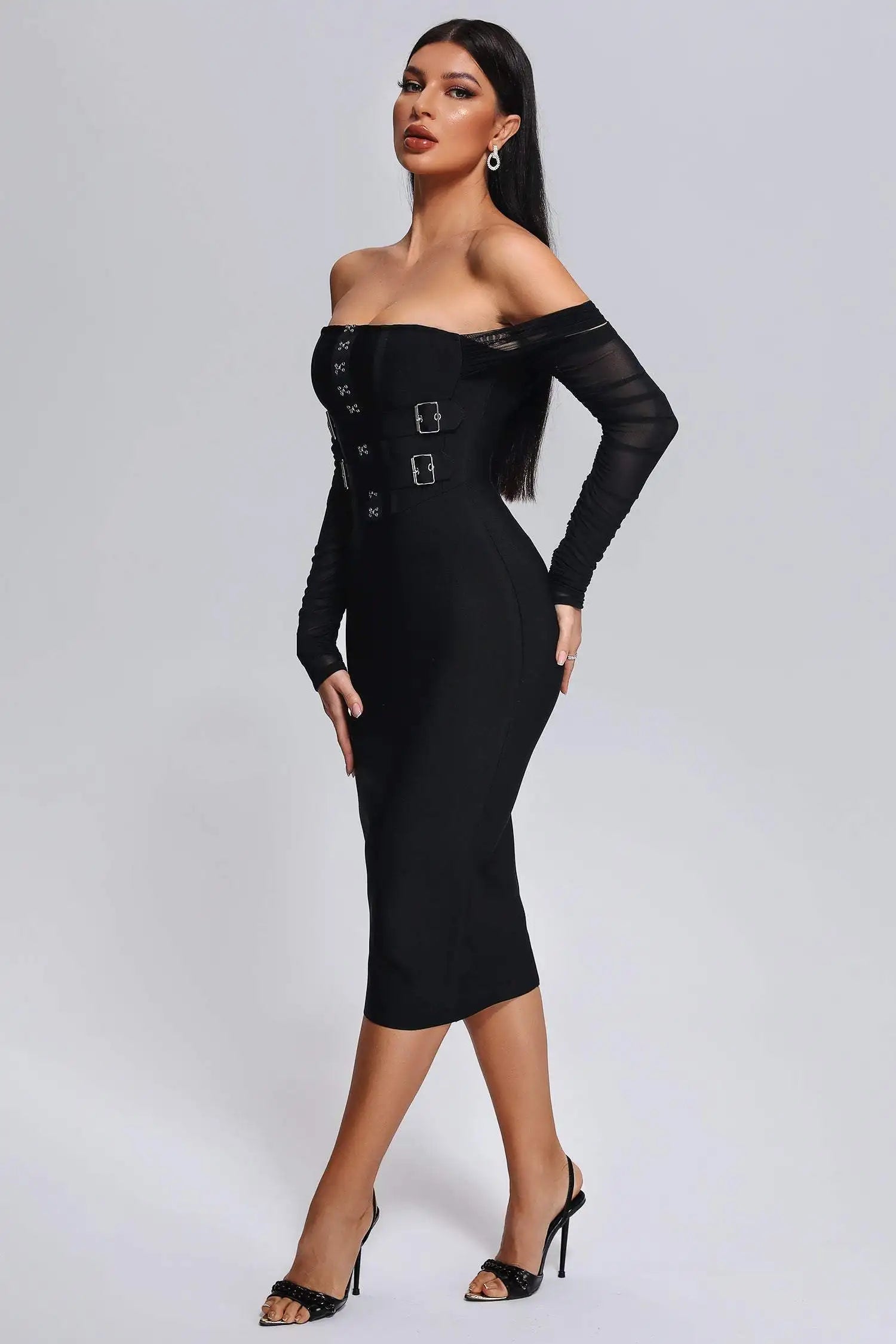 Black Off-Shoulder Mesh Bodycon Dress - Elegant Party Style