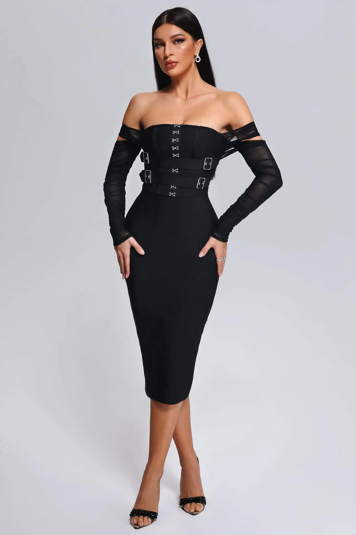 Black Off-Shoulder Mesh Bodycon Dress - Elegant Party Style